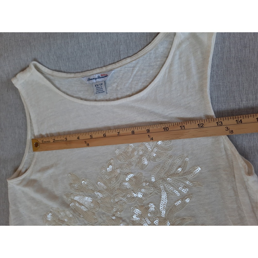 Tommy Bahama Women XS Beaded Floral Lightweight Top Blouse Sleeveless Pure Linen - Picture 3 of 8